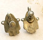 Vintage Taxco Mexico Sterling Silver Carved Green Onyx Faces Earrings Signed Uf