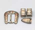Vintage 1960s Mexico Silver Rose Gold Applique 4-piece Ranger Belt Buckle Set