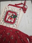 Vintage Red Christmas Apron Ruffled Santa Print Quilted Bib Retro Hostess Kitsch