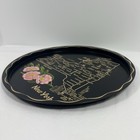 Vintage New York State Souvenir Tray Black Gold Map Floral 11    Mcm Metal Nyc