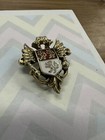 Coat Of Arms Pin Badge - Family Crest Shield  Gold Red White  Crown  3 Lions