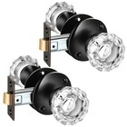 Pack Glass Door Knobs - Vintage Clear Crystal With Latch Bolt  2 Matte Black