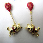 Disney Baublebar Winnie The Pooh Bear Rare Earrings Red Balloon Gold Crystal