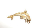 Dolphin Pin Brooch Green Rhinestone Eyes   Fins Gold Tone Metal Smiling Fish