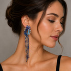 Statement-size Silver Tone Blue Crystal Dangle Earrings  Nwot