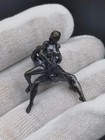 30mm Old Black Brass Seated Men Woman Sexy Naked Body Model Mini Statue Amulet