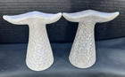 Mermaid Whale Tail Decor Iridescent White Grey Ceramic Ocean Beach Set 2 5tx4w