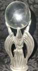 Vintage Pewter Wizard Figurine Holding Crystal Ball By Spoontiques