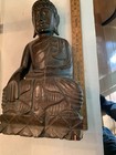 Large Hand Carved Wooden Serene Meditating Buddha Art Statue Sculpture 21x 11x6   