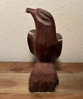 Vintage Native Solid Walnut Wood Eagle Sculpture Hand Carved Art Read
