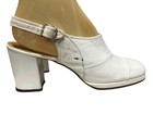 Sz 7 Vtg 60s Nos Platform Shoes Slingback Clogs White Crinkle Patent Block Heel