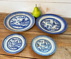 Antique Chinese Export 19thc Canton Blue Porcelain Set Of 4 Dishes Plates