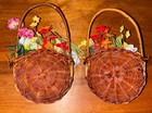 Vtg Pair Of 2 Wicker Baskets   Silk Flowers Wall Decor 4 5 X 7 5    Cottage