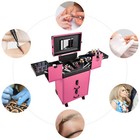 4 In 1 Rolling Zinc Alloy Makeup Train Case Salon Cosmetic Trolley Organizer Box