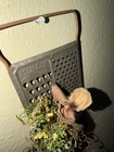 Primitive  Grungy Folk Art Hand Made Mouse On Antique Cheese Grater