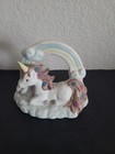 Vintage Porcelain Unicorn Figurine Sitting On Rainbow Cloud 3 5 Inch