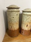 Set Of 4 Studio Art Pottery Stoneware Earthenware Lidded Canisters By L  Riley