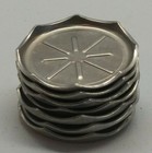 Set Of 7 Vintage Aluminum Drink Coasters Pointed Scallop Edge Line Design 3 