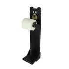 Hand Painted Black Bear Standing Wood Toilet Paper Roll Holder With Extra