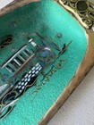 Vtg Mid Century Israel Brass Trinket Dish Green Enamel Jerusalem Souvenir Tray