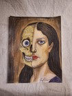 Original Surrealism Color Charcoal Drawing-  beauty Is Only Skin Deep  By Jc
