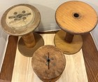 Vintage Lot Of 3 Wooden And Metal Spools Primitive Industrial Textile Sewing  2