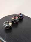 Lot Of 3 Small Thai Hand Painted Flowers Black Lacquer Wood Trinket Box Vintage 