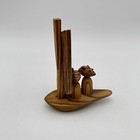 Vintage Cryptomeria Carving Wood Leather Mice On Boat Raft Sail Mcm Figure
