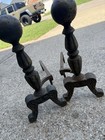 Vintage Cast Iron Fireplace Andirons Pair Log Grates Rustic Colonial Scroll Feet