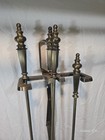 Vintage Brass Fireplace Tool Set 4 Piece Tools Stand Industrial Fire