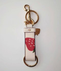 Coach Trigger Snap Straeberry Print Key Chain Ring White Leather Cute Bag Charm