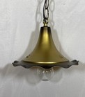 Vintage Nos Mid Century Brass Tone Metal Pendant Ceiling Light Fixture Scalloped