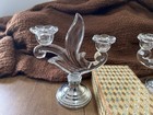 Vintage Krome Kraft Farber Bros  Ny Flower Glass Candle Holder Chrome Base 8   x7   