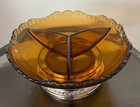Vintage Farber Bros  Krome Kraft Amber Dish Bowl Glass Chrome 3 Divided Candy