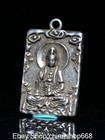 4cm Old Chinese Miao Silver Carving Feng Shui Guanyin Goddess Pendant