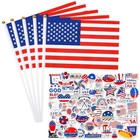  40 Small American Flags On Stick And 50 Patriotic Stickers  5x8 Inch Mini 