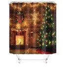 Christmas Shower Curtain Bathroom Rug Set Bath Mat Pedestal Rug Toilet Lid Cover