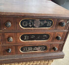 Antique Thread Spool Advertising Oak Cabinet Goff s Braid    best Made    - 6 Drawer