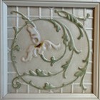 Hand Painted Antique Art Nouveau Tin Ceiling Tile Framed Floral Metal Embossed