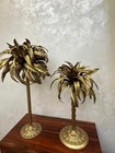 Vintage Pair Of French Hollywood Regency Hand-made 24k Gold Plated Palm Trees