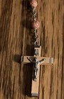 Vintage Wooden Crucifix Cross Catholic Rosary Beads Religious Necklace Italy