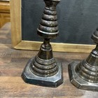 Pair Antique Solid Brass Beehive Pushup Candlesticks Candle Holder Tabletop