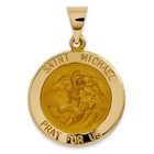 14k Yellow Gold Saint St Michael Pray For Us Medal Hollow Charm Pendant  1 Inch