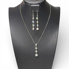 Vintage Rhinestone   Imitation Pearl Necklace Earring Ring Set Sz 7 Silver