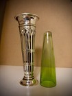 Antique Silver Goldsmiths   Silversmiths Vase   Green Glass Liner 1909  ex Cond 