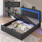 Queen Size Hydraulic Lift Bed  Led Lights  Charging Station  Pu Upholstered Bed