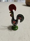 Hand Painted Metal Rooster Portugal Folk Art Enameled Figurine Vtg Lucky Hearts
