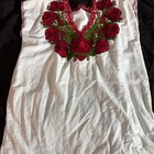 Mexican Blouse Top Shirt Embroidered Flowers  Chiapas White Size Medium 