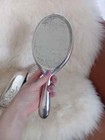 Vtg Silver-plated Rose Decor Dressing Table Set Of 2 Brushes   A Hand Mirror 30s