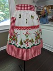 Kitchen Apron W pocket From Vtg Xmas Tablecloth W musicians-wreaths red Gingham